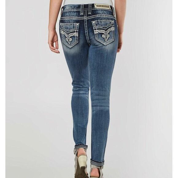 Rock Revival Liri Jeans Womens Size 26 Embroidered Thick Stitches Whiskers Denim - Picture 1 of 12